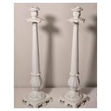 Pair of White Italian Ceramic Candlesticks by Ceramiche Leonardo
