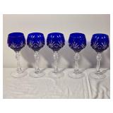 Set of Six Cobalt Blue Cut Crystal Stem Candleholders