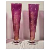 Pink Polka Dot Art Glass Champagne Flutes Set
