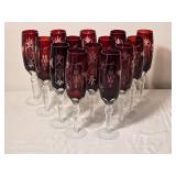 Red Cut Crystal Champagne Flutes Set