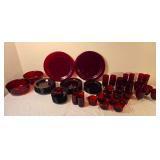 Cranberry Red Glass Dinnerware and Cup Collection