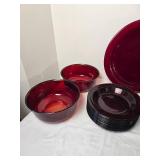 Cranberry Red Glass Dinnerware and Cup Collection