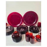Cranberry Red Glass Dinnerware and Cup Collection