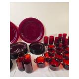 Cranberry Red Glass Dinnerware and Cup Collection