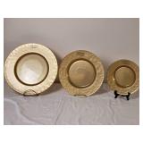 Gold Tone Hammered Glass Decorative Plate Trio