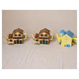 Three House Form Ceramic Teapots with Mixed Roof Colors