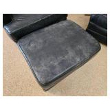 Navy Leather Lounge Chair Set with Ottoman