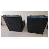 Navy Leather Lounge Chair Set with Ottoman