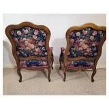 Pair of Floral Upholstered Wood Armchairs