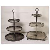 Two Tier Silver Tone Serving Stand and Rectangular Tiered Stand