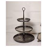 Two Tier Silver Tone Serving Stand and Rectangular Tiered Stand