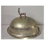 Decorative Silver Tone Dome Server with Stag Finial