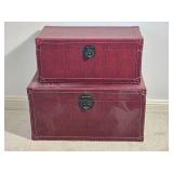 Pair of Red Faux Leather Storage Trunks