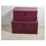 Pair of Red Faux Leather Storage Trunks
