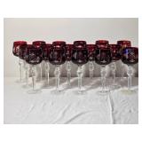 Set of 12 Hand Cut Ruby Crystal Goblets by Crystal Clear Industries Poland