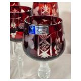 Set of 12 Hand Cut Ruby Crystal Goblets by Crystal Clear Industries Poland