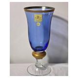 Large Set of Cobalt Blue Goblets with Gold Band Stems - Block