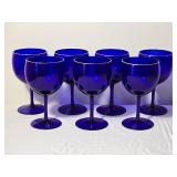 Set of Six Cobalt Blue Wine Glasses with Gold Rim