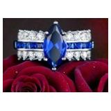 Stunning Marquise Cut Sapphire Cocktail/Engagement Ring in 18K White Gold Plated