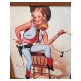 Fantastic Gil Elvgren Pin-up Girl Cowgirl in beautiful frame