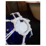 Seven Colored glass Fishnet Floats with Tea Lights inside w/ Antique Large Porcelain Wash Tub