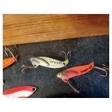 Fantastic Group of Fishing Lures and Spearing Decoys in beautiful Wood Box