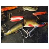 Fantastic Group of Fishing Lures and Spearing Decoys in beautiful Wood Box