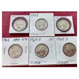 (6) 90% Silver Washington Quarters