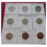 (9) Liberty "V" Nickels