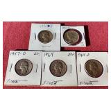 (5) 90% Silver Washington Quarters