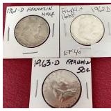 (3) Franklin Half Dollars - 1961-D/1962-D/1963-D