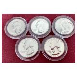 (5) BU/Proof 90% Silver Washington Quarters - Gorgeous