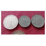 Small Foreign Coin Lot - Includes WW2 Third Reich, Canadian Silver, Etc
