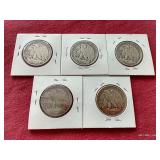 (5) Walking Liberty Half Dollars
