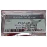 2021(W) American 1 oz Silver Eagle - PCGS MS70 First Day of Issue