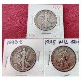 (3) Walking Liberty Half Dollars