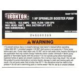 IRONTON 1 HP Sprinkler Booster Pump Msrp $169.99