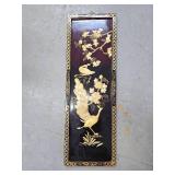 Vintage Black Lacquer Wall Panel with Intricate Mother of Pearl Inlay