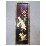 Vintage Black Lacquer Wall Panel with Intricate Mother of Pearl Inlay