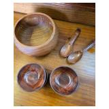 Teak Bowl, 2 Spoons and Tiny Bowls.