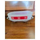 Federal Glass Country Kitchen Loaf Dish, Red Gingham Pattern with Metal Stand