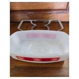 Federal Glass Country Kitchen Loaf Dish, Red Gingham Pattern with Metal Stand