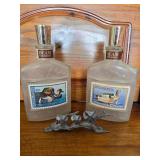 Spelter Pot Metal Owls and DU Jim Beam Decanters