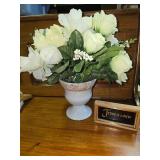 Decor, White Roses in a Vase and Wall Sconce, with Greenery and White Flowers.