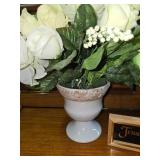 Decor, White Roses in a Vase and Wall Sconce, with Greenery and White Flowers.