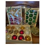 2 Christmas Cookie Plates and Lots of Vintage Christmas Ornaments