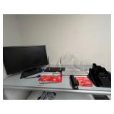 Office Desk Accessory Lot with Dell Monitor, Organizers, Staplers, and Pens
