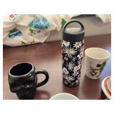 Collection of 7 Assorted Holiday and Novelty Mugs with Bottle