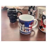 Collection of 7 Assorted Holiday and Novelty Mugs with Bottle