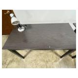 Dark Wood Office Table & Adjustable White Desk Lamp with Flexible Neck